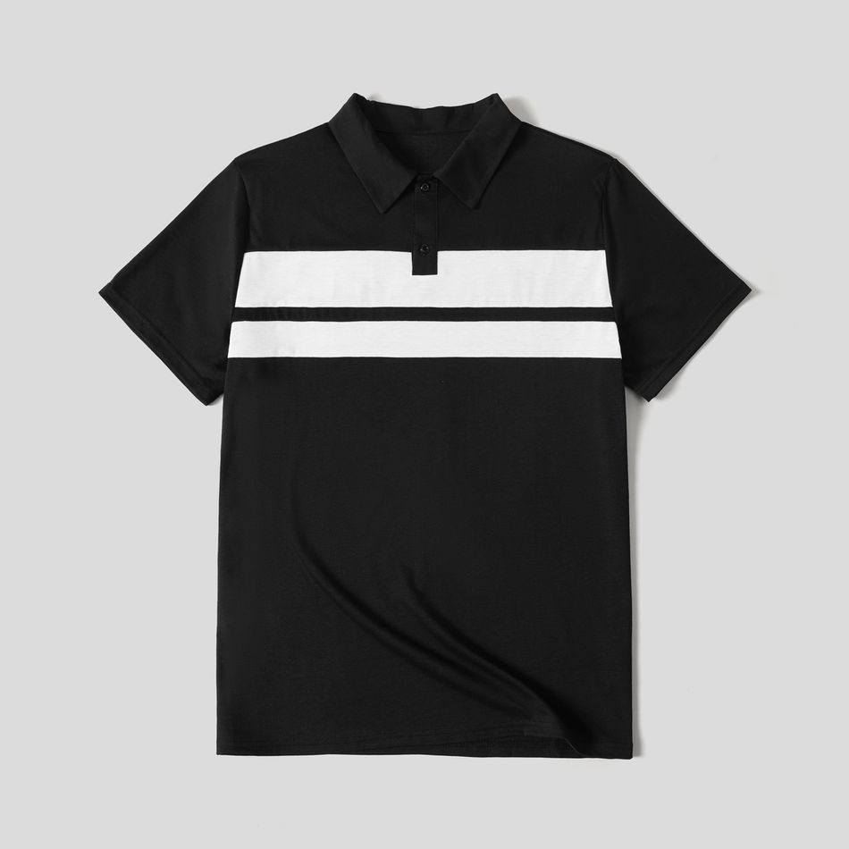 Family Matching Black & White Spliced Cami Dresses and Short-sleeve Polo Shirts Sets BlackandWhite big image 7