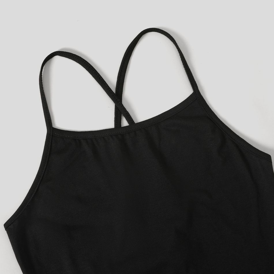 Family Matching Black & White Spliced Cami Dresses and Short-sleeve Polo Shirts Sets BlackandWhite big image 4
