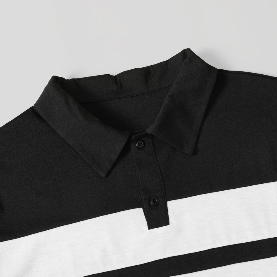 Family Matching Black & White Spliced Cami Dresses and Short-sleeve Polo Shirts Sets BlackandWhite big image 8