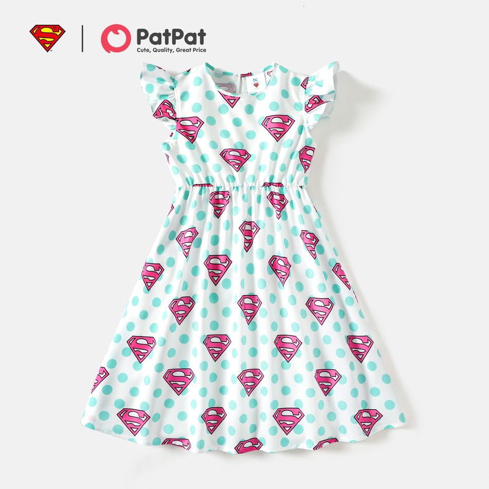 Superman Kid Girl Polka dots Flutter-sleeve Dress Green