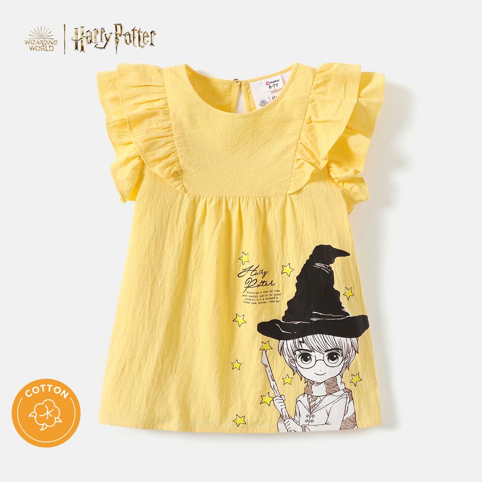 Harry Potter Kid Girl Crêpe-T-Shirt aus 100 % Baumwolle mit Rüschen und flatternden Ärmeln gelb