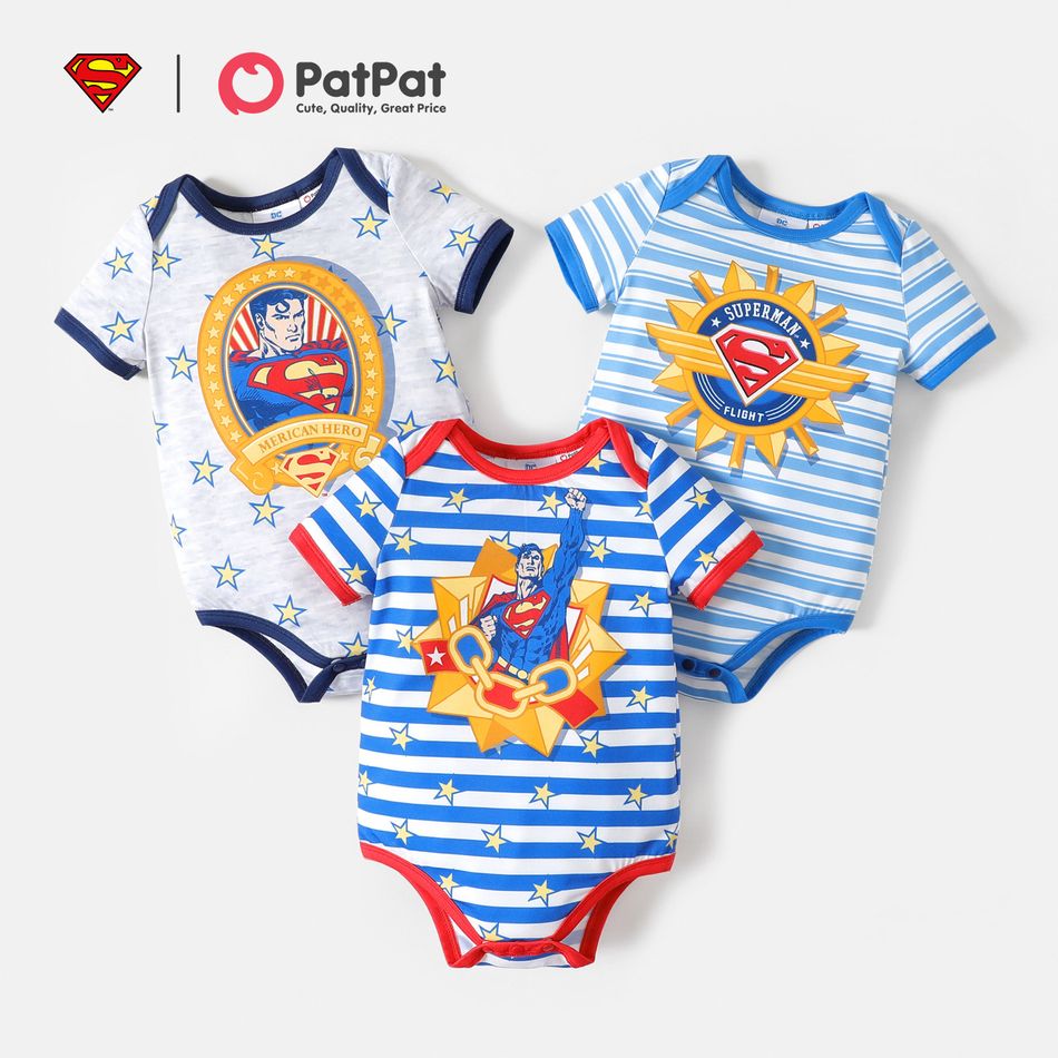 Superman Baby Boy Stripe and Stars Super Hero Short-sleeve Bodysuit flowergrey big image 6