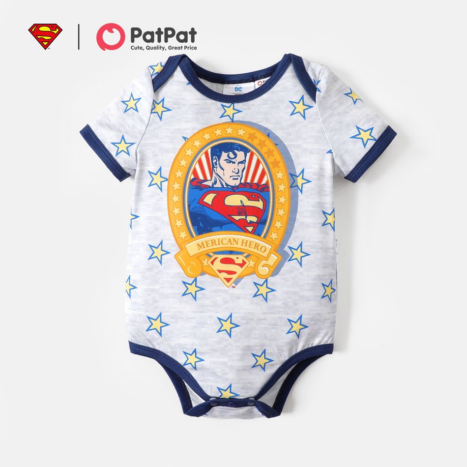 Superman Baby Boy Stripe and Stars Super Hero Short-sleeve Bodysuit flowergrey big image 1