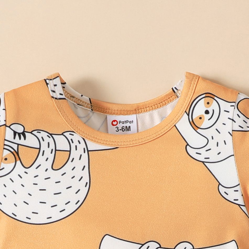 Baby Boy Allover Cartoon Animal Print Short-sleeve Jumpsuit KHAKI big image 4