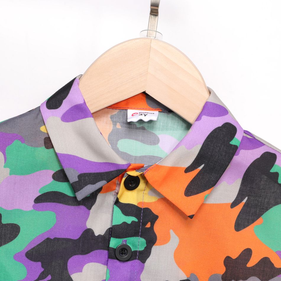 2pcs Toddler Boy Camouflage Print Coloblock Lapel Collar Short-sleeve Shirt and Shorts Set Multi-color big image 3