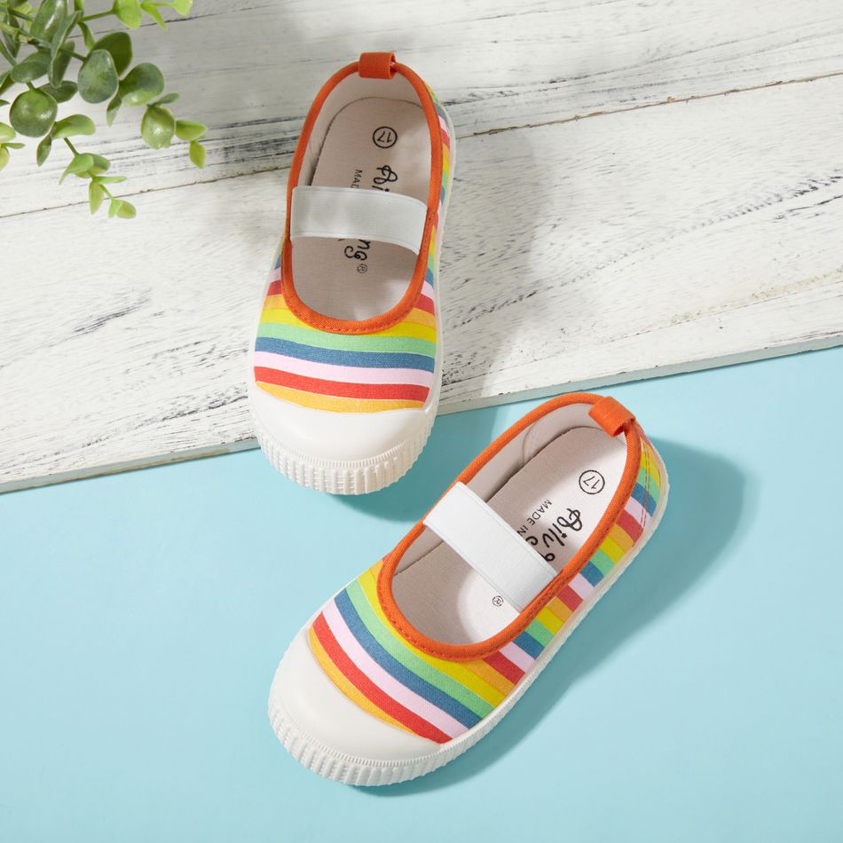 Toddler / Kid Rainbow Pattern Elastic Strap Canvas Casual Shoes Multi-color big image 1