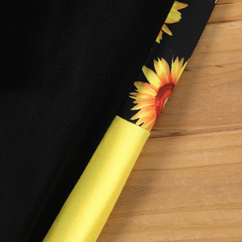 2pcs Kid Girl Floral Sunflower Print Colorblock Pullover Sweatshirt and Elasticized Pants Set Black big image 5