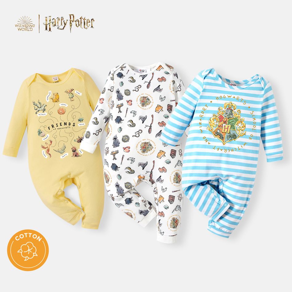 Harry Potter Baby Boy/Girl 100% Cotton Stripe and Allover Jumpsuit White