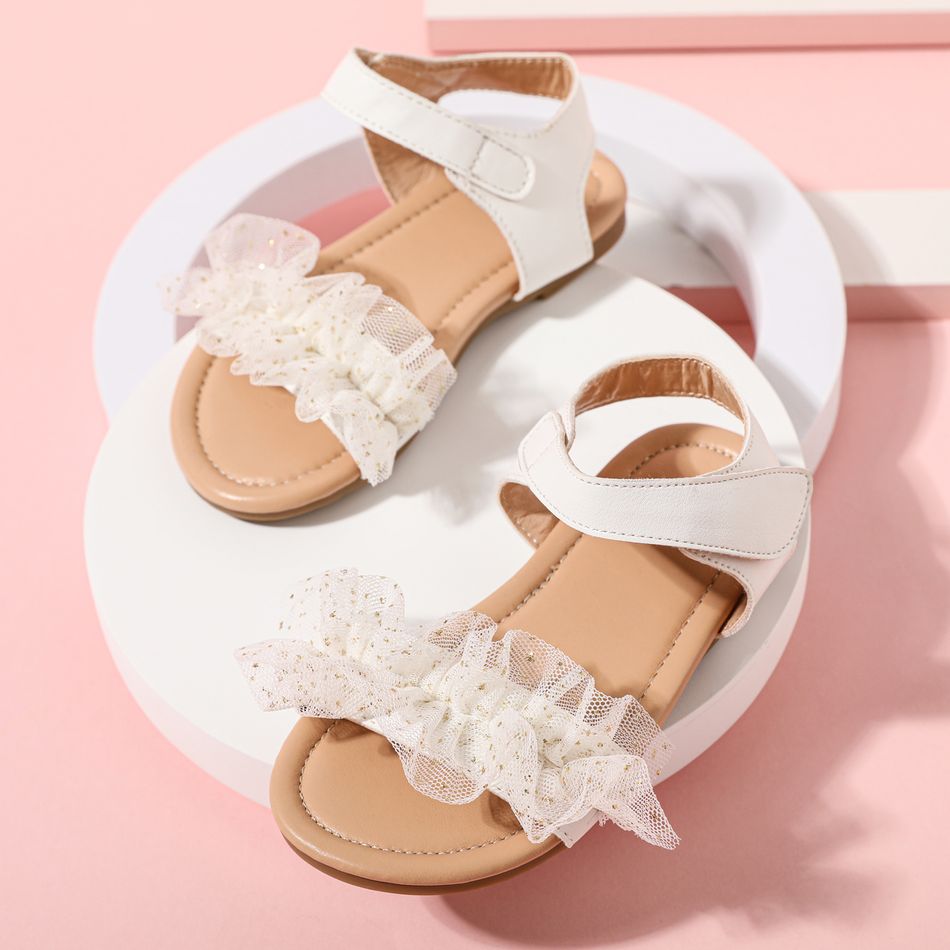 Toddler / Kid Mesh Lace Ruched White Sandals White big image 2