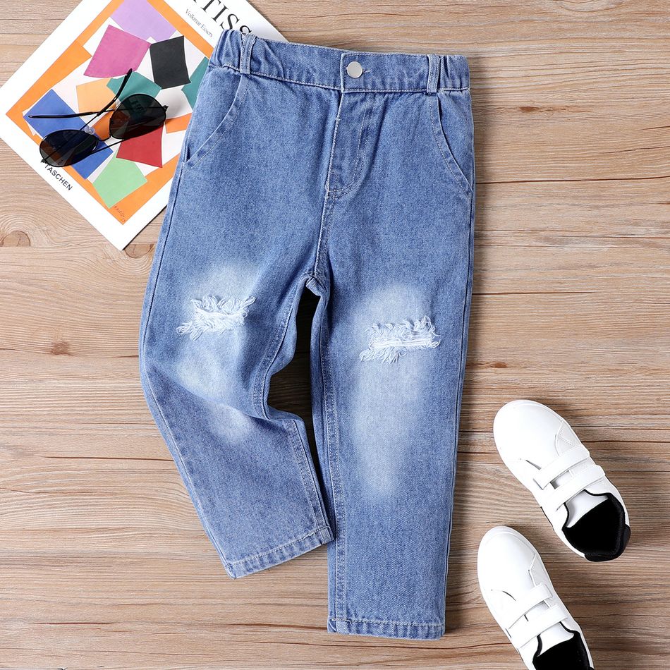 Kid Boy/Kid Girl Casual Cotton Ripped Denim Jeans Blue
