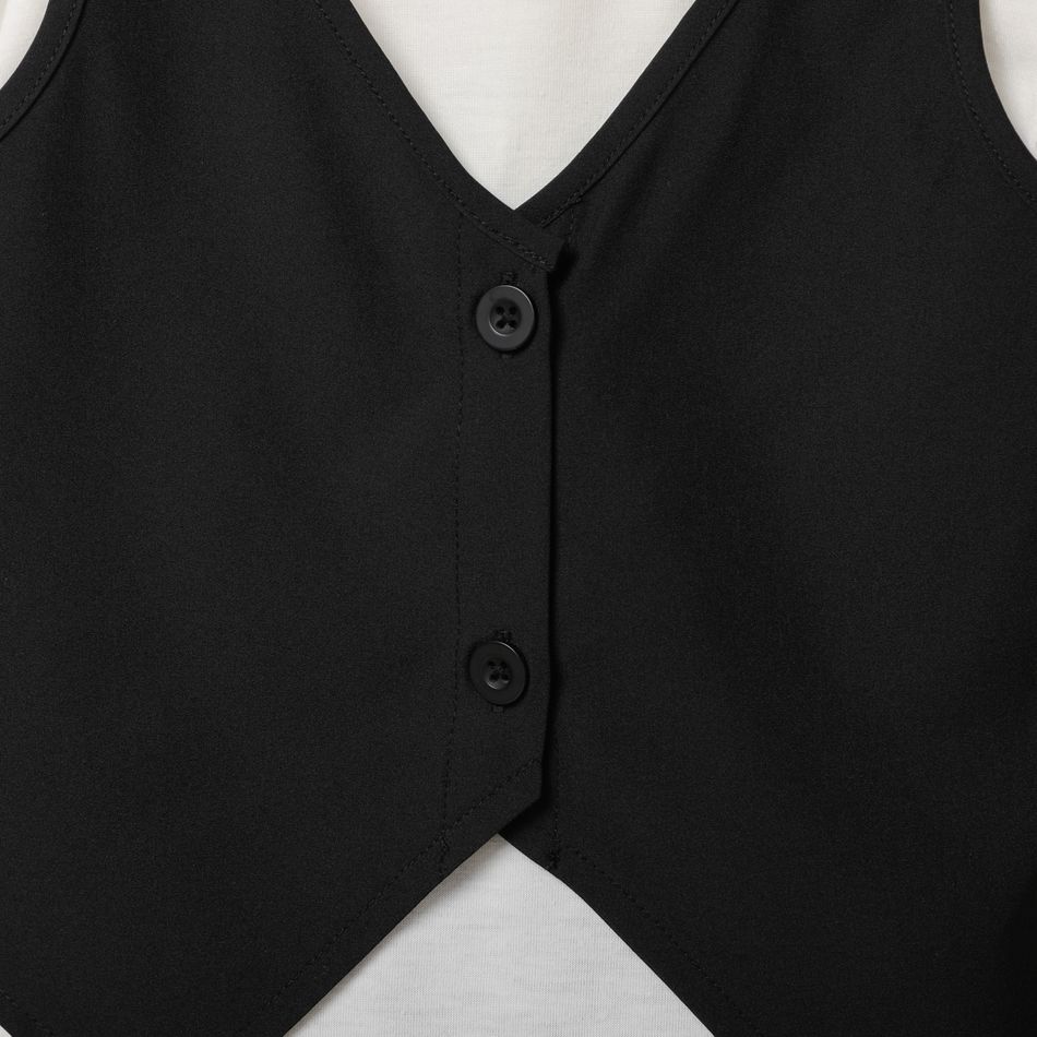 2pcs Toddler Boy Gentleman Suit, Faux-two Vest & Bow tie Design Tee and Black Shorts Set Black big image 4