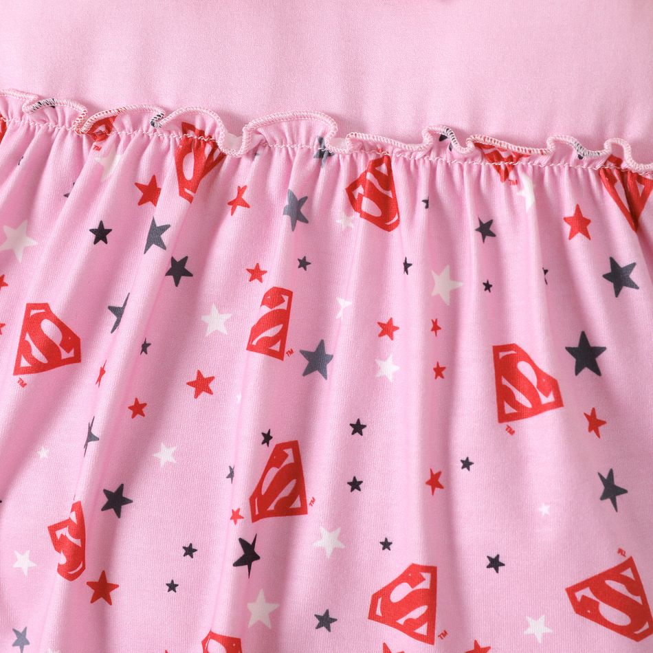 Superman Baby Girl Flutter-sleeve Bow Front Frill Trim Allover Print Romper Dress Pink big image 4
