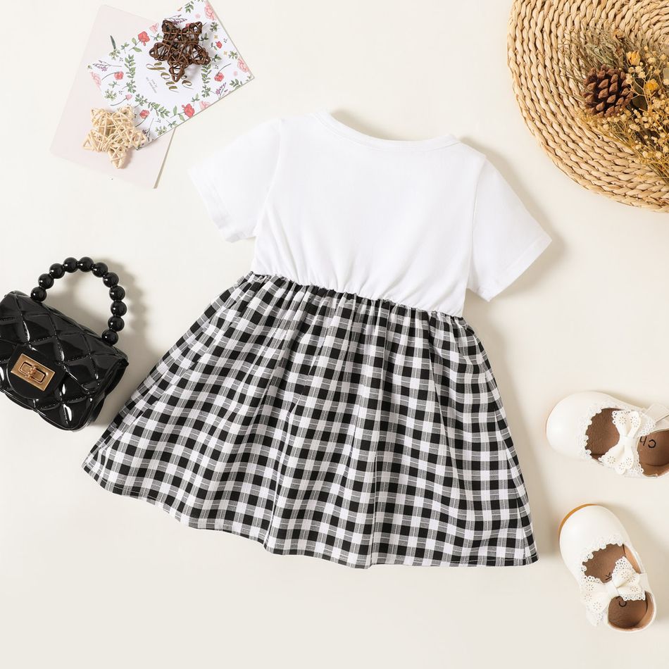 Baby Girl 95% Cotton Short-sleeve Plaid Bow Front Dress BlackandWhite big image 2