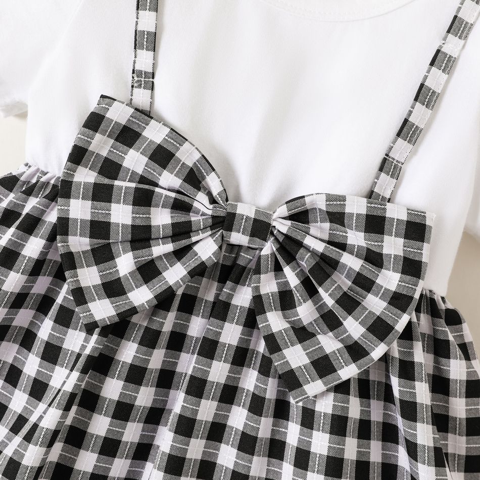 Baby Girl 95% Cotton Short-sleeve Plaid Bow Front Dress BlackandWhite big image 4