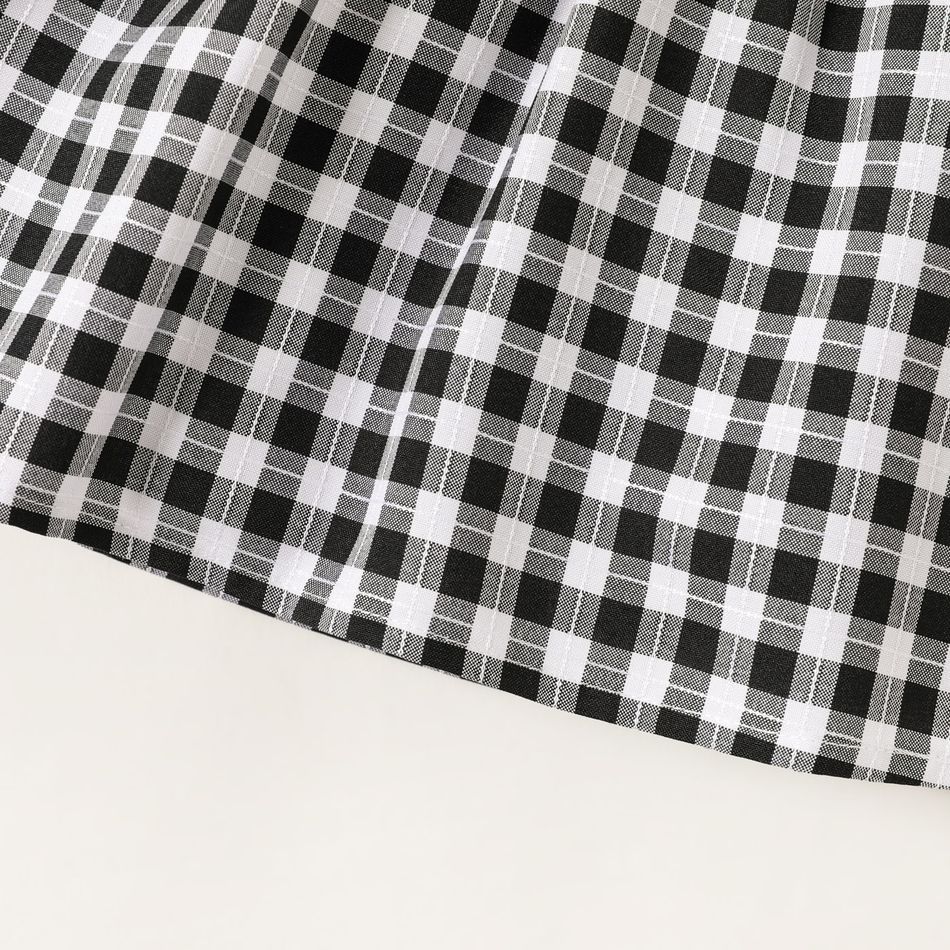 Baby Girl 95% Cotton Short-sleeve Plaid Bow Front Dress BlackandWhite