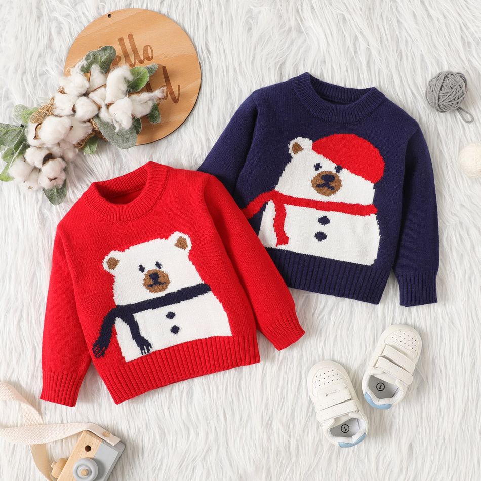 Baby Boy/Girl Polar Bear Pattern Long-sleeve Knitted Sweater Navy big image 2