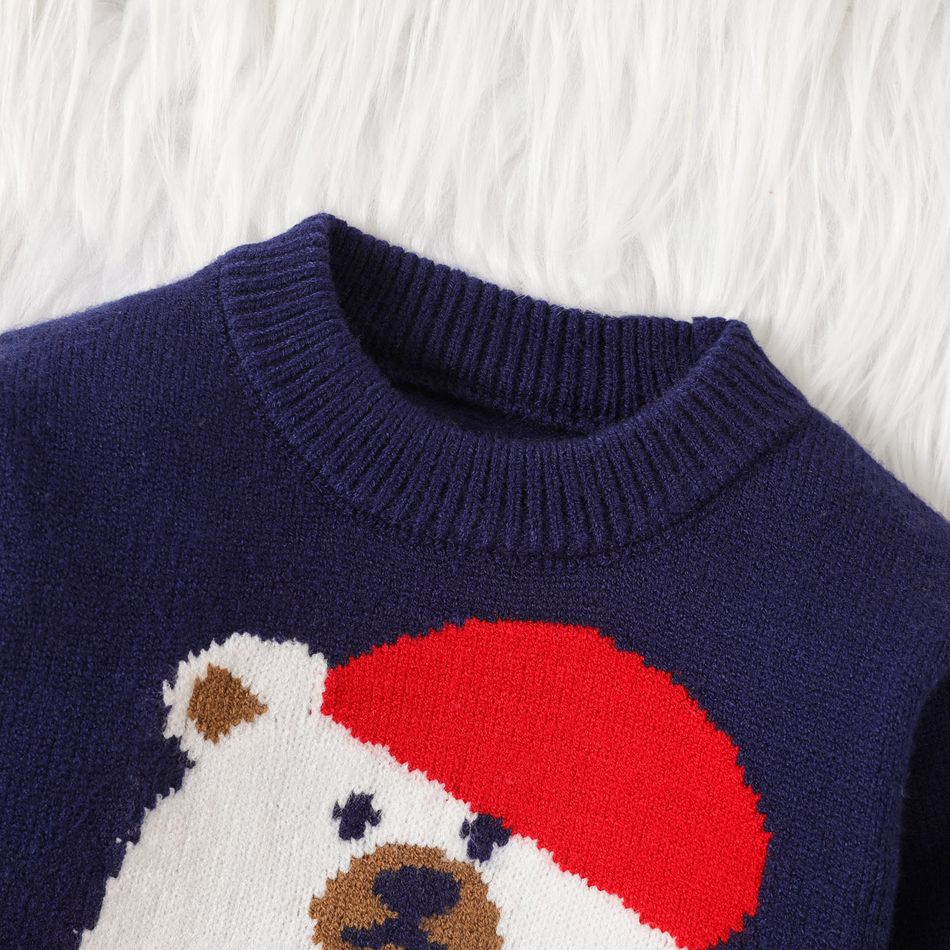 Baby Boy/Girl Polar Bear Pattern Long-sleeve Knitted Sweater Navy big image 4