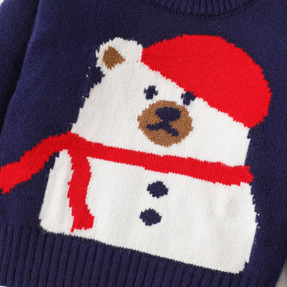 Baby Boy/Girl Polar Bear Pattern Long-sleeve Knitted Sweater Navy big image 5