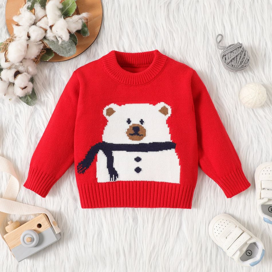 Baby Boy/Girl Polar Bear Pattern Long-sleeve Knitted Sweater Red