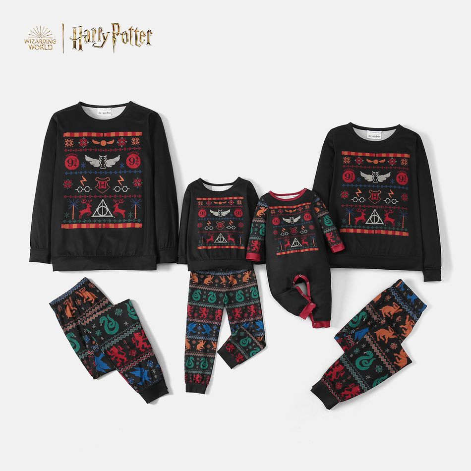 Harry Potter Family Matching Hogwarts Black Top and Allover Pants Pajamas Sets Black