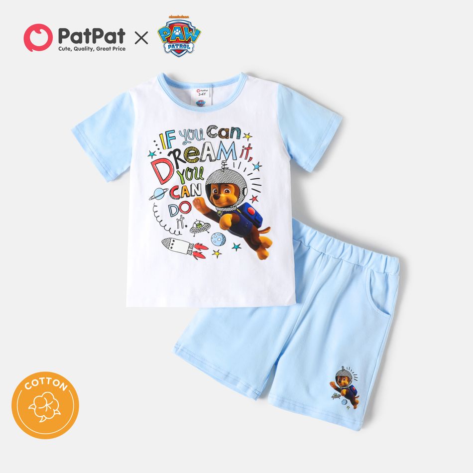 PAW Patrol 2pcs Toddler Boy Letter Print Colorblock Short-sleeve Cotton Tee and Elasticized Shorts Set White