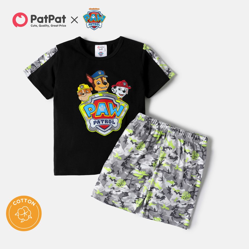 PAW Patrol 2-piece Toddler Boy Camouflage Letter Print Cotton Tee and Elasticized Shorts Set Black