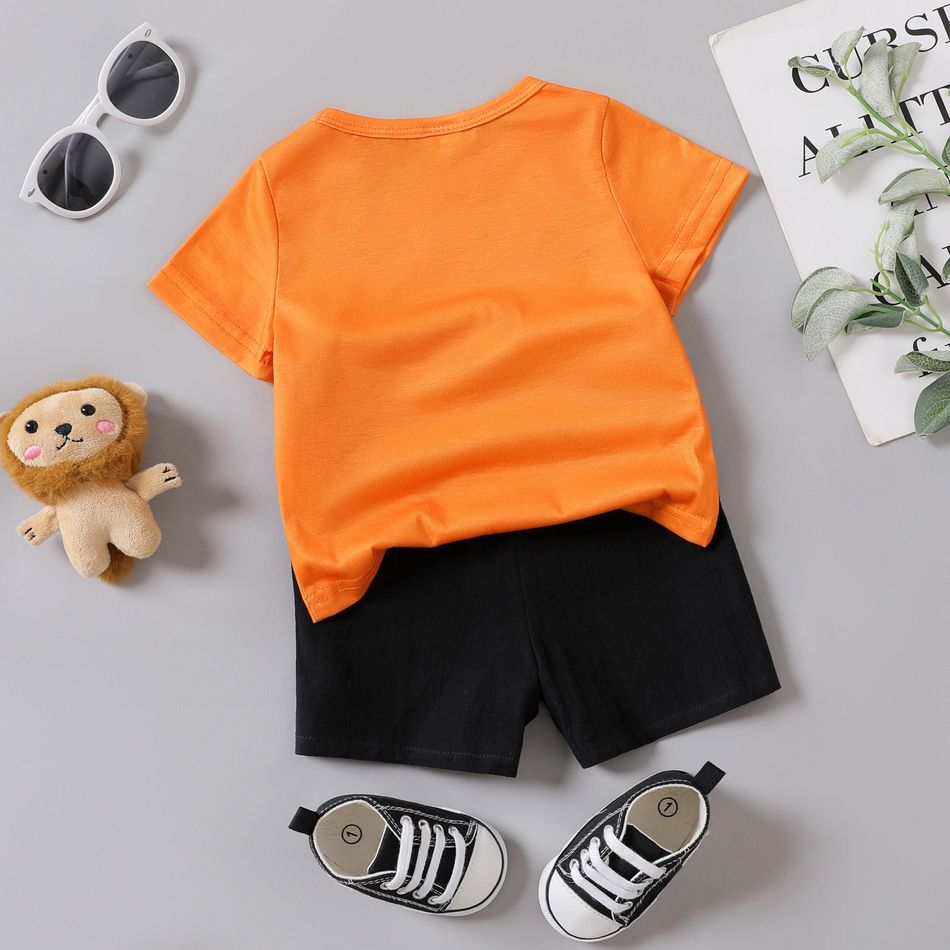 2pcs Baby Boy 100% Cotton Shorts and Cartoon Tiger Print Short-sleeve T-shirt Set Orange big image 2