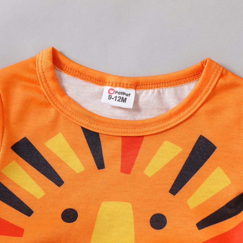 2pcs Baby Boy 100% Cotton Shorts and Cartoon Tiger Print Short-sleeve T-shirt Set Orange big image 3