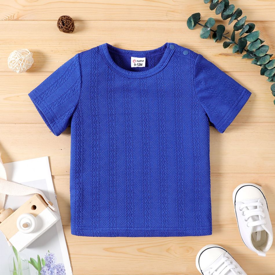 Baby Boy/Girl Solid Textured Short-sleeve T-shirt Blue