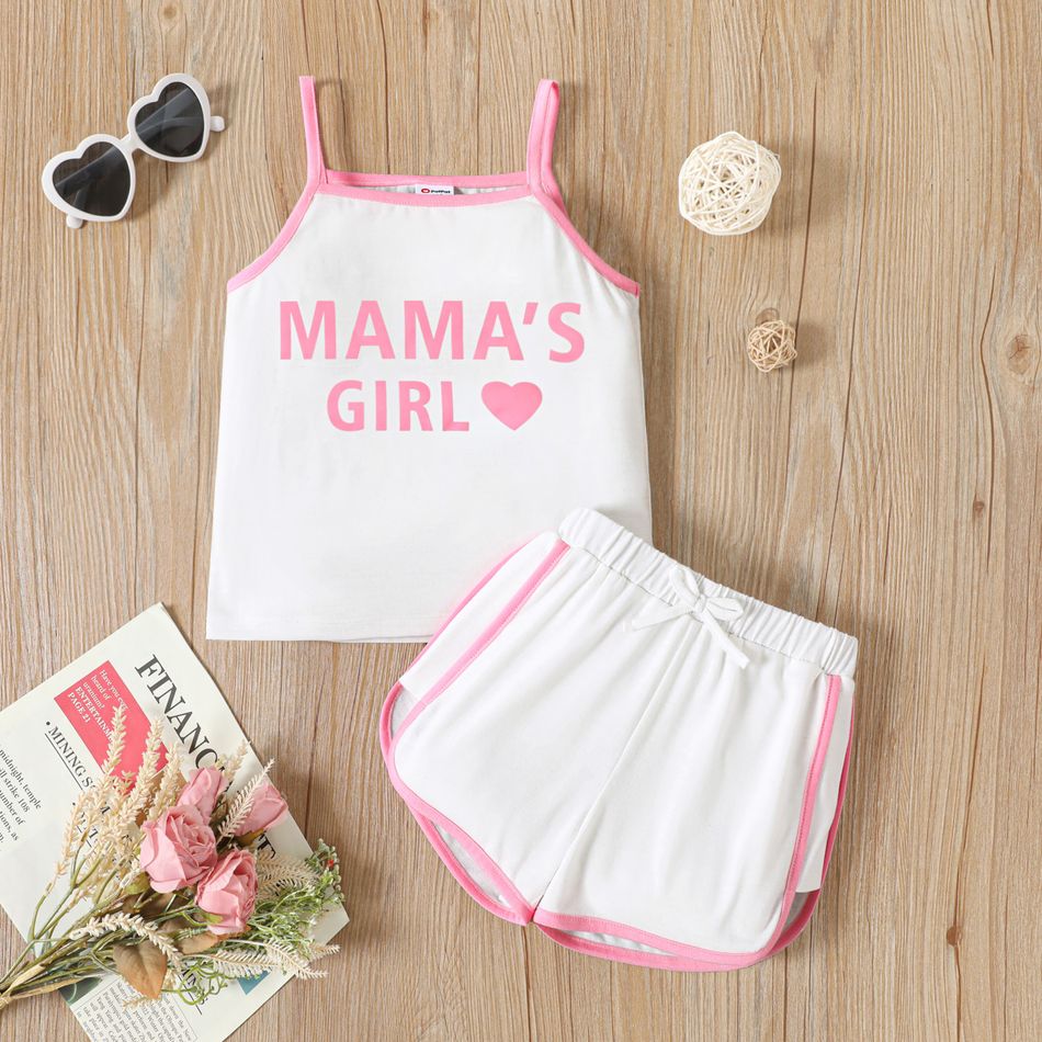 2pcs Toddler Girl Letter Print Camisole and Dolphin Shorts Set White