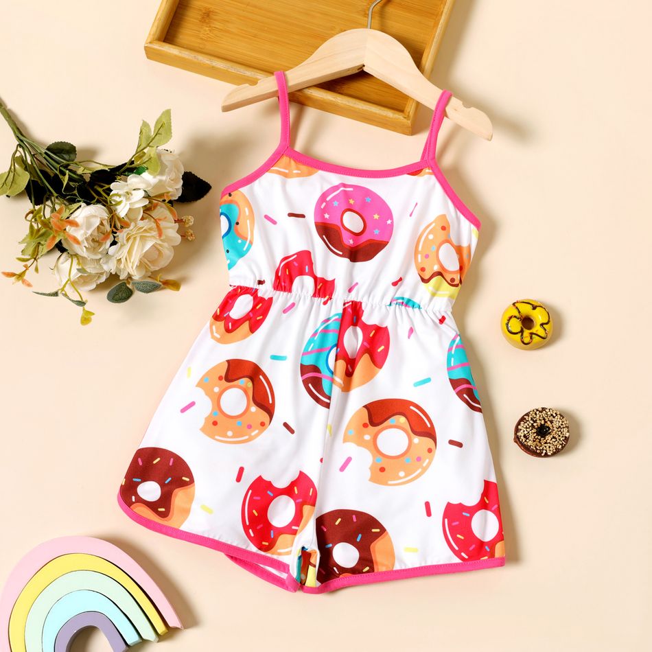Toddler Girl Food Donut Print Colorblock Slip Rompers Pink