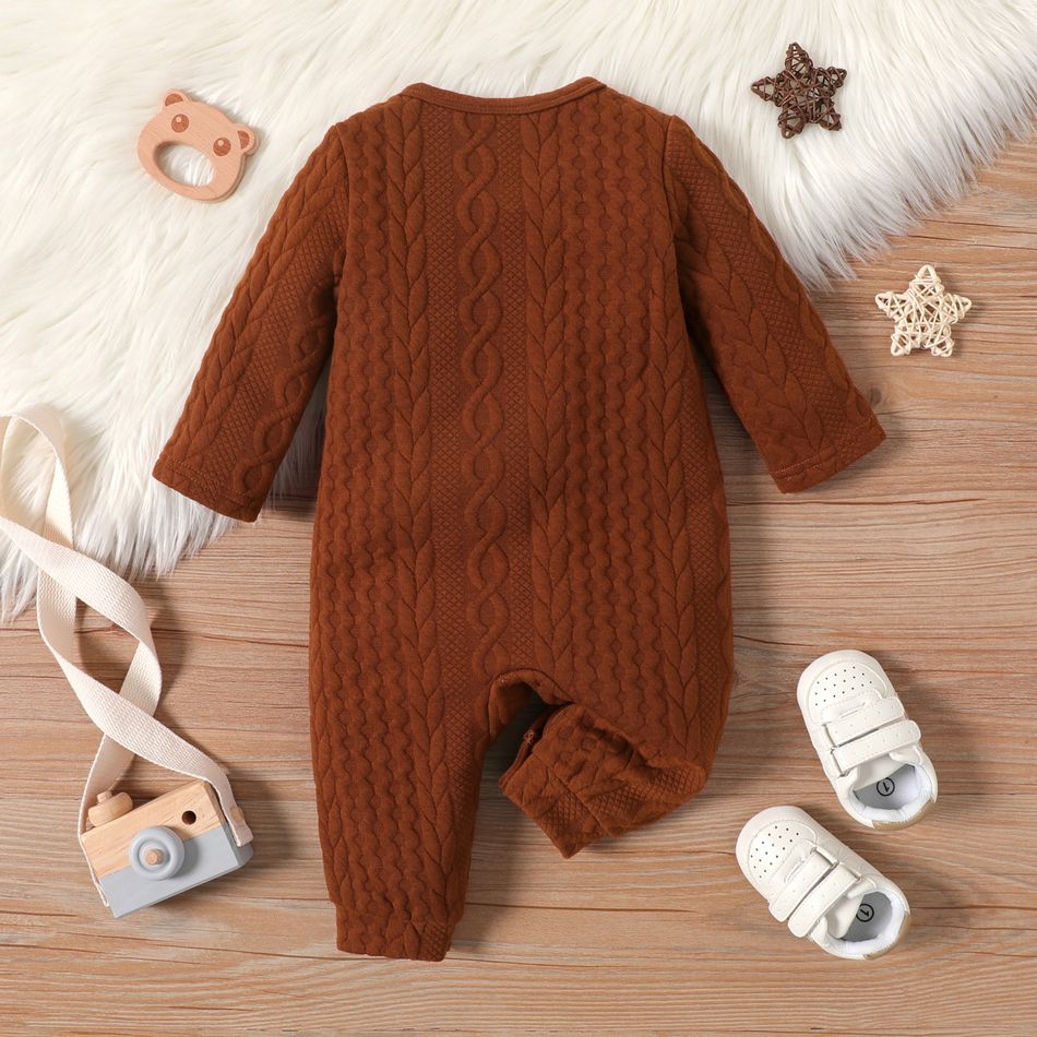 Baby Girl Solid Imitation Knitting Long-sleeve Jumpsuit Brown big image 2