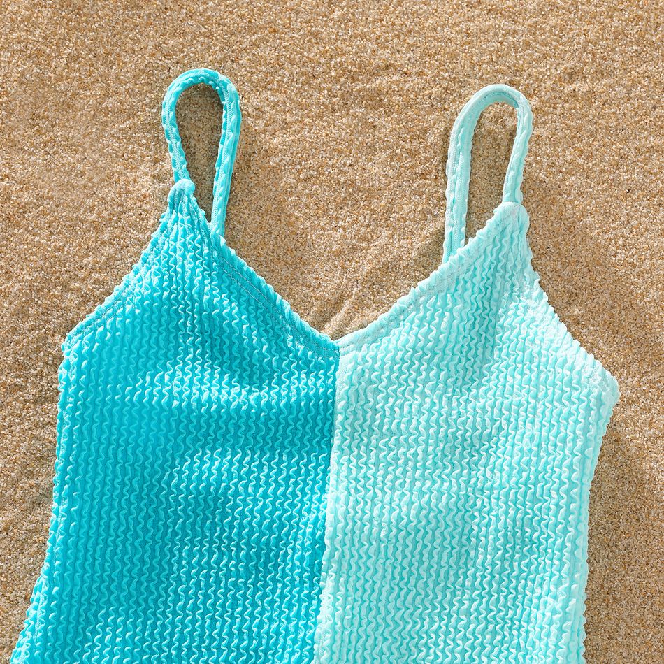 ملابس سباحة من قطعة واحدة متطابقة مع ألوان متطابقة وربطة عنق ذاتيًا وسراويل سباحة مطبوعة بأوراق النخيل بالكامل أزرق أخضر big image 10