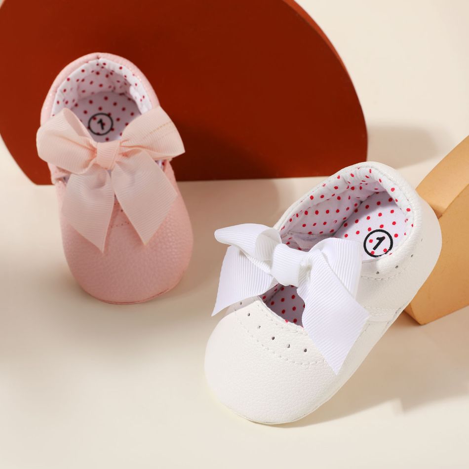 Baby / Toddler Ribbed Bow Decor Dots Lining Mary Jane Shoes White big image 4