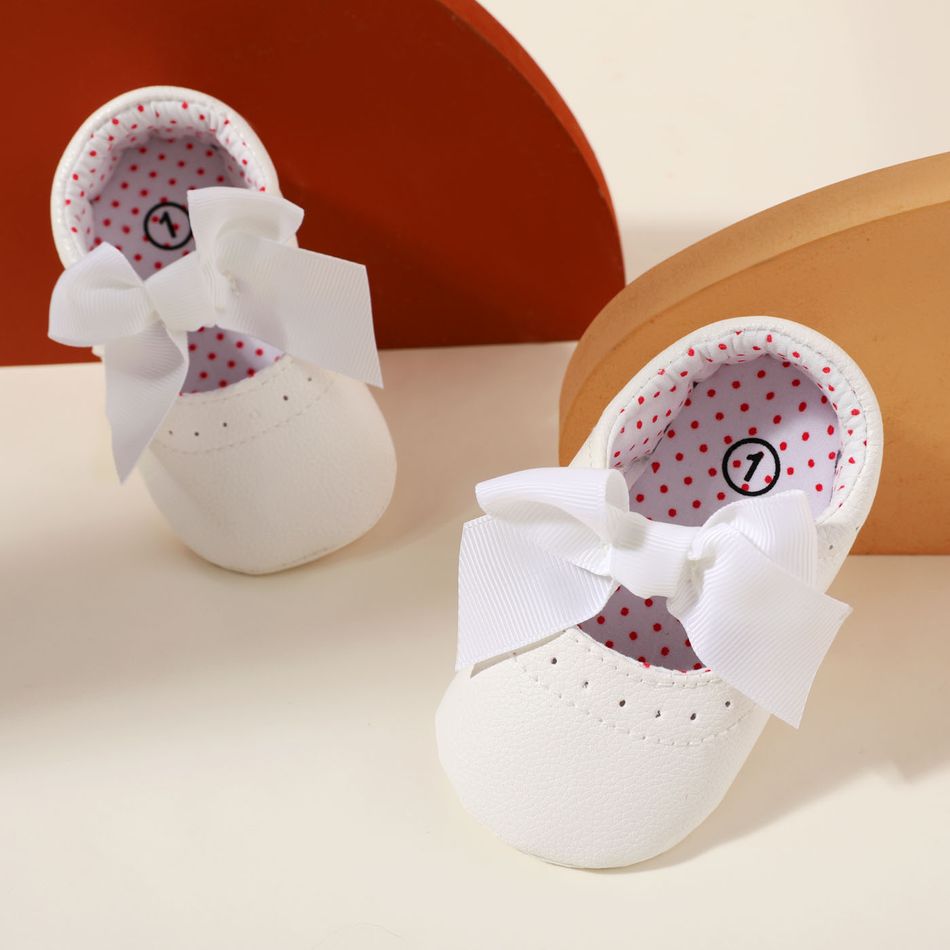 Baby / Toddler Ribbed Bow Decor Dots Lining Mary Jane Shoes White big image 2