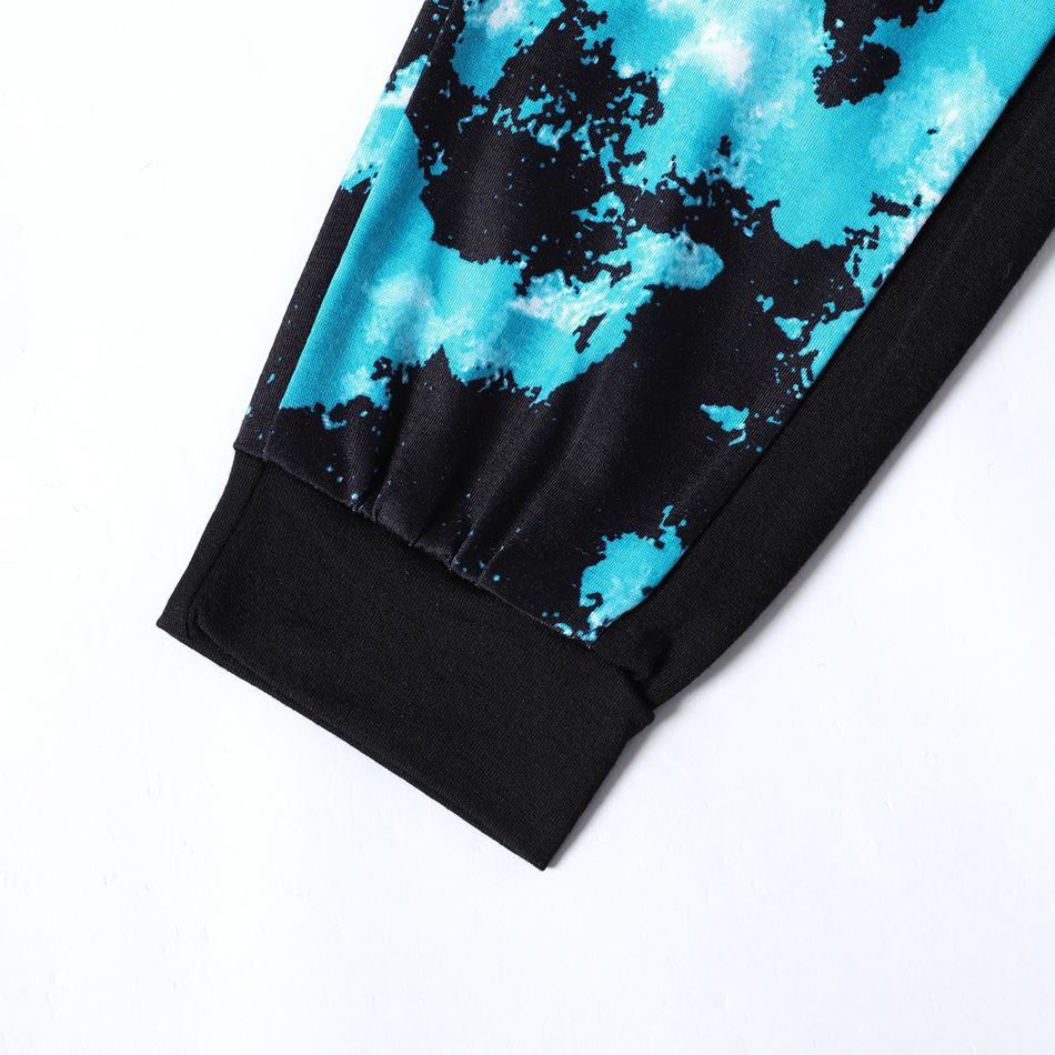 2pcs Kid Boy Tie Dyed Colorblock Short-sleeve Tee and Elasticized Pants Set Turquoise big image 4