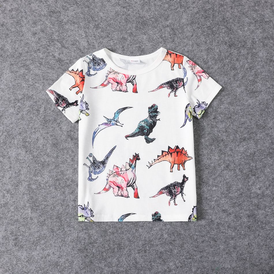 Family Matching Allover Dinosaur Print Spliced Black Cami Dresses and Short-sleeve T-shirts Sets BlackandWhite big image 9