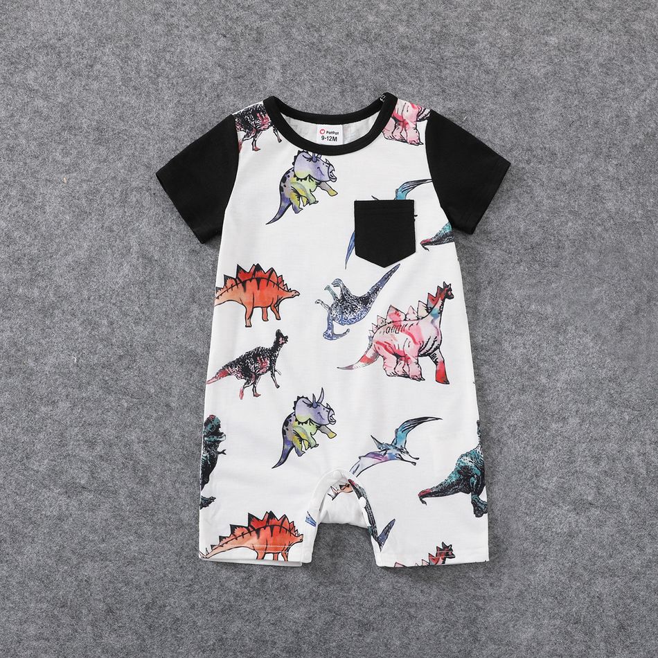 Family Matching Allover Dinosaur Print Spliced Black Cami Dresses and Short-sleeve T-shirts Sets BlackandWhite big image 10