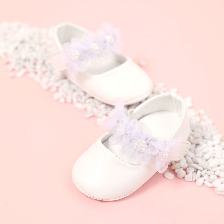 Baby / Toddler Faux Pearl Floral Decor Prewalker Shoes White