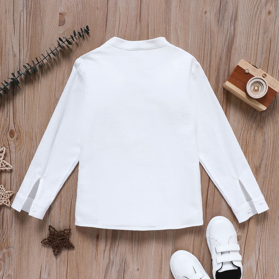 Kid Boy 100% Cotton Solid Color Button Pocket Design Long-sleeve Shirt White big image 5