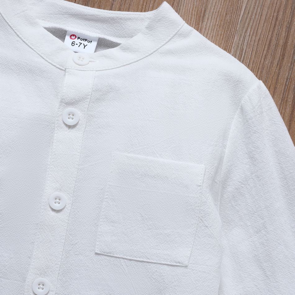 Kid Boy 100% Cotton Solid Color Button Pocket Design Long-sleeve Shirt White big image 4