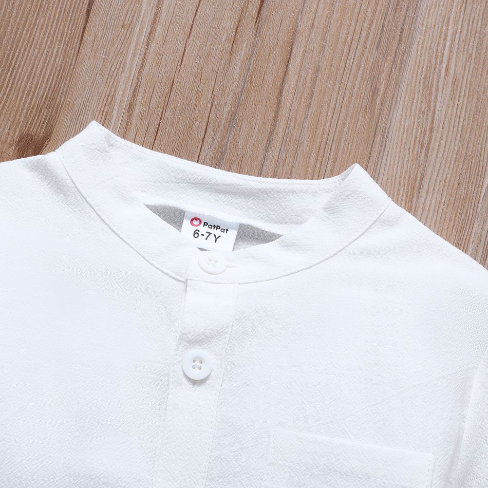 Kid Boy 100% Cotton Solid Color Button Pocket Design Long-sleeve Shirt White big image 3