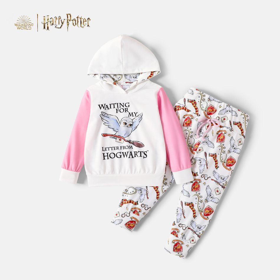 Harry Potter toddler Girl 2-piece Pink Owl Hooded Sweatshirt and Allover Pants Set Pink