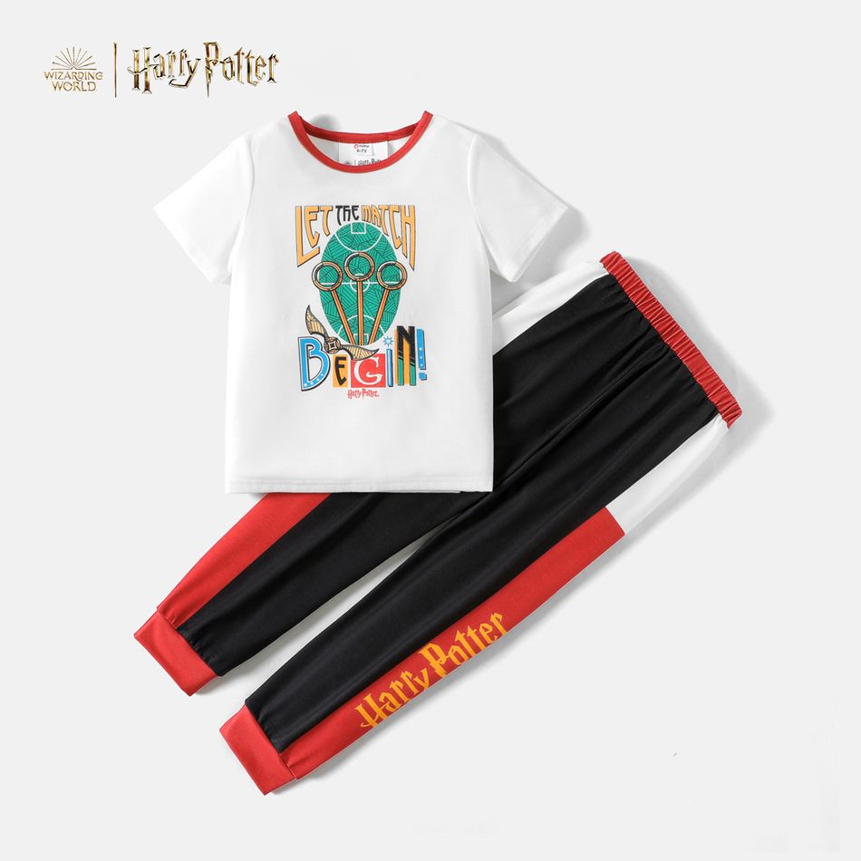 Harry Potter 2pcs Kid Boy/Girl Letter Print Short-sleeve Tee and Elasticized Colorblock Pants Set BlackandWhite