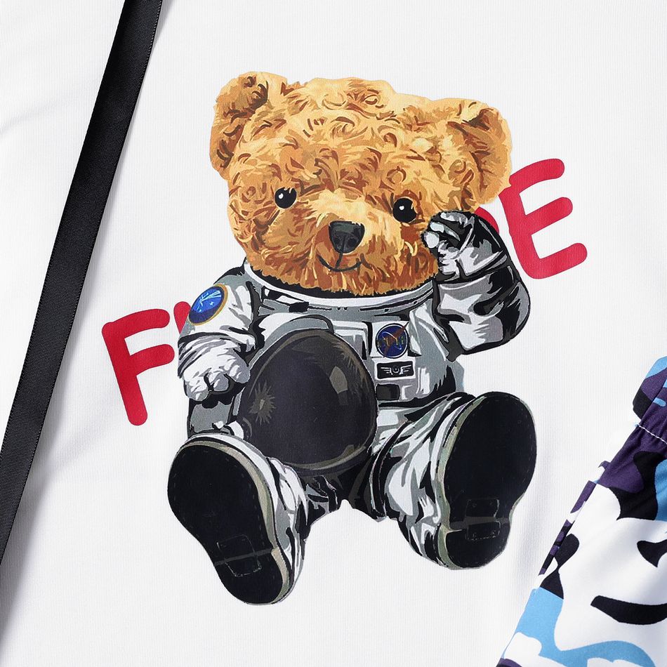 2pcs Kid Boy Animal Bear Print Short-sleeve White Tee and Camouflage Print Shorts Set Blue big image 4