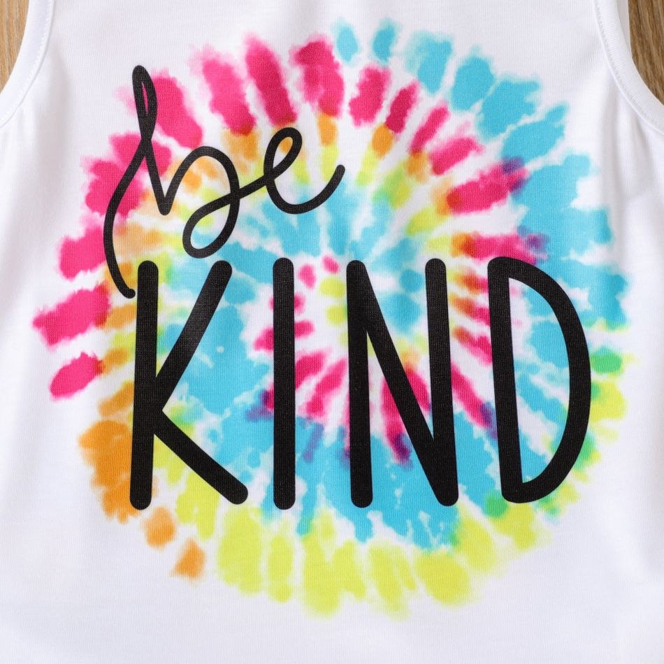 2pcs Toddler Boy Letter Print Tie Dyed Tank Top and Allover Print Shorts Set Colorful big image 3