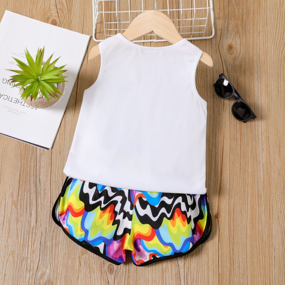 2pcs Toddler Boy Letter Print Tie Dyed Tank Top and Allover Print Shorts Set Colorful big image 2