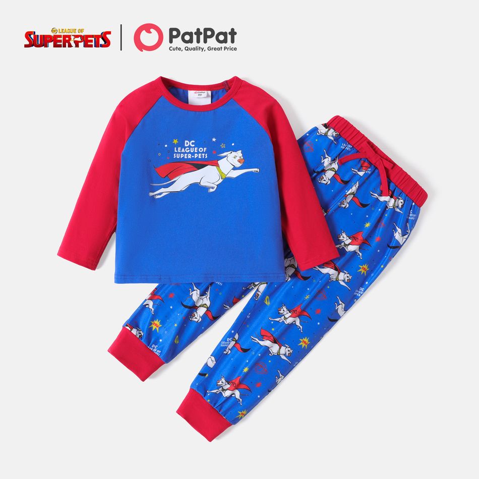 Super Pets 2pcs Toddler Boy Letter Print Cotton Long Raglan Sleeve Tee and Allover Print Pants set Colorful big image 1