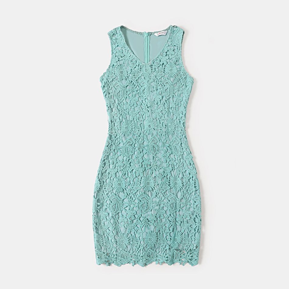 Green Lace V Neck Bodycon Tank Dress for Mom and Me Green big image 2