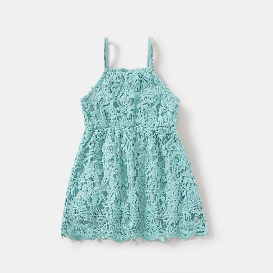 Green Lace V Neck Bodycon Tank Dress for Mom and Me Green big image 7